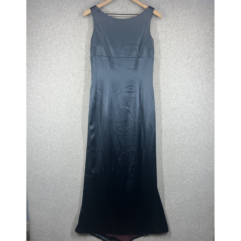 Tahari Gown Women 10 Blue Satin Sleeveless Criss Cross Back Formal Evening‎ EUC